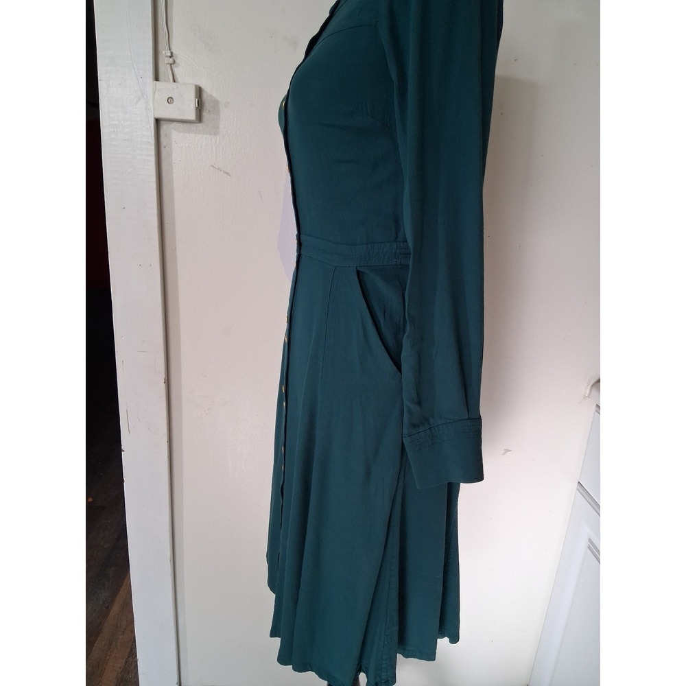 Boden Forest Green Button Down Midi Dress Gold Hardware Epaulettes Womens 2R - Picture 7 of 7